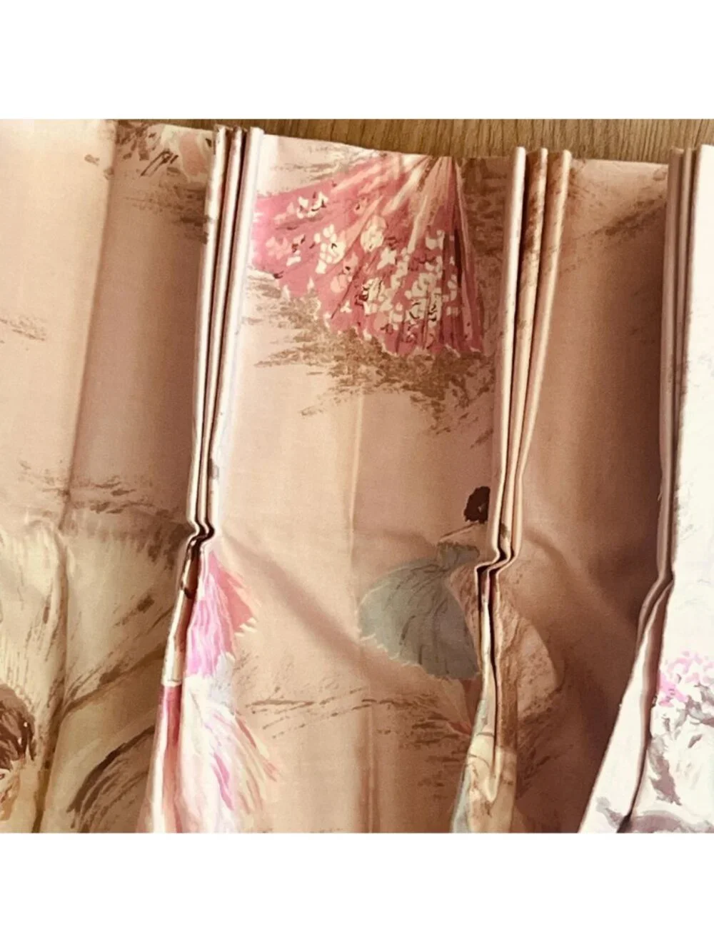 Pair Vintage Pink Ballerina Curtains Cotton Sateen With Pinch Pleats 40x40